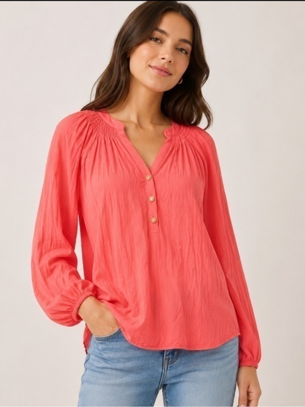 Lilly Pulitzer Coral Pink 100% Silk Peasant Blouse Top Size Small - Picture 1 of 8